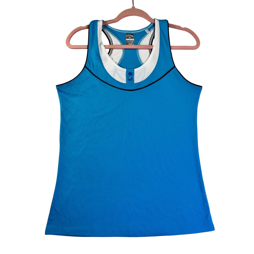 Callaway Opti-Dri Womens Golf Tank Top Blue White Mesh Racerback Large